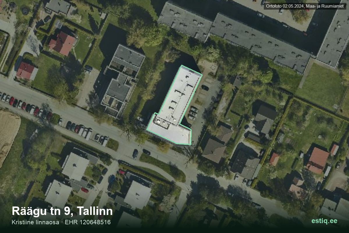 Räägu tänav 9, Tallinn – аэрофото дома, контур по данным регистра строений (EHR)