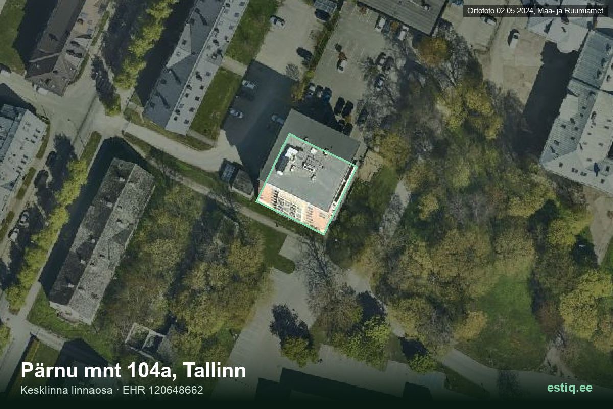 Pärnu mnt 104a, Tallinn – hoone aerofoto, kontuur ehitisregistri (EHR) andmetest