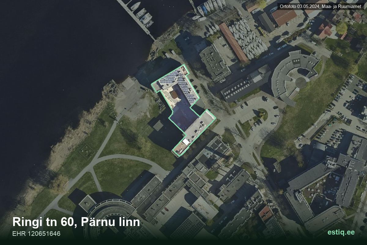 Ringi tänav 60, Pärnu – ilmakuva rakennuksesta, ääriviiva rakennusrekisteristä (EHR)