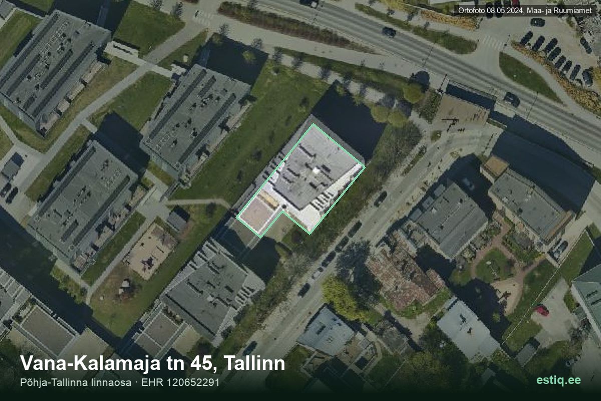 Vana-Kalamaja tänav 45, Tallinn – hoone aerofoto, kontuur ehitisregistri (EHR) andmetest
