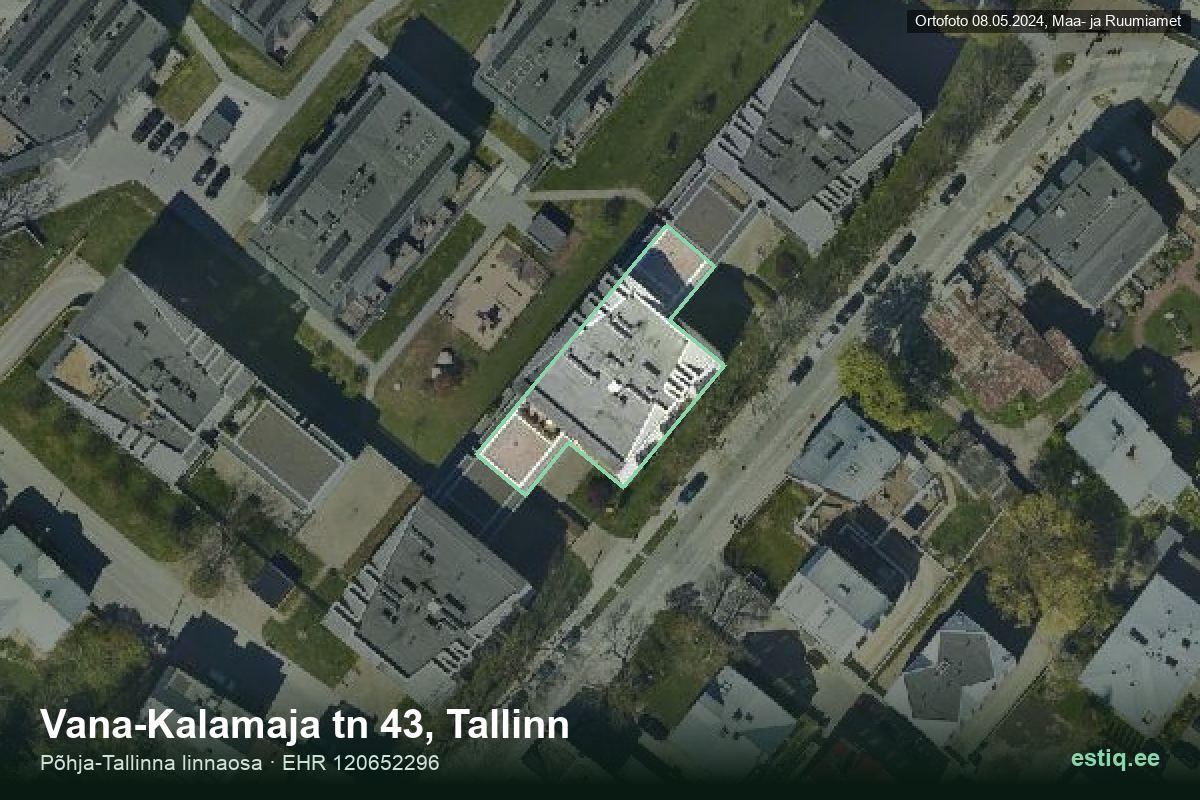 Vana-Kalamaja tänav 43, Tallinn – hoone aerofoto, kontuur ehitisregistri (EHR) andmetest