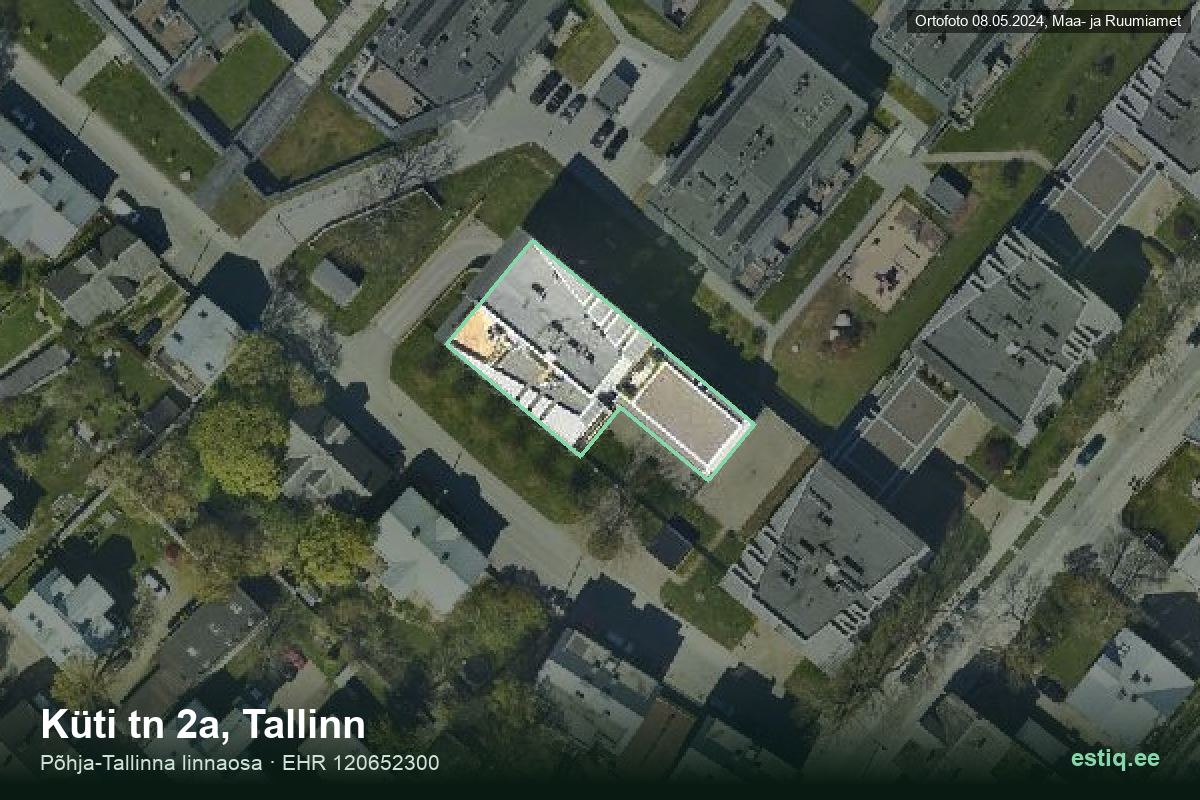 Küti tänav 2a, Tallinn – hoone aerofoto, kontuur ehitisregistri (EHR) andmetest