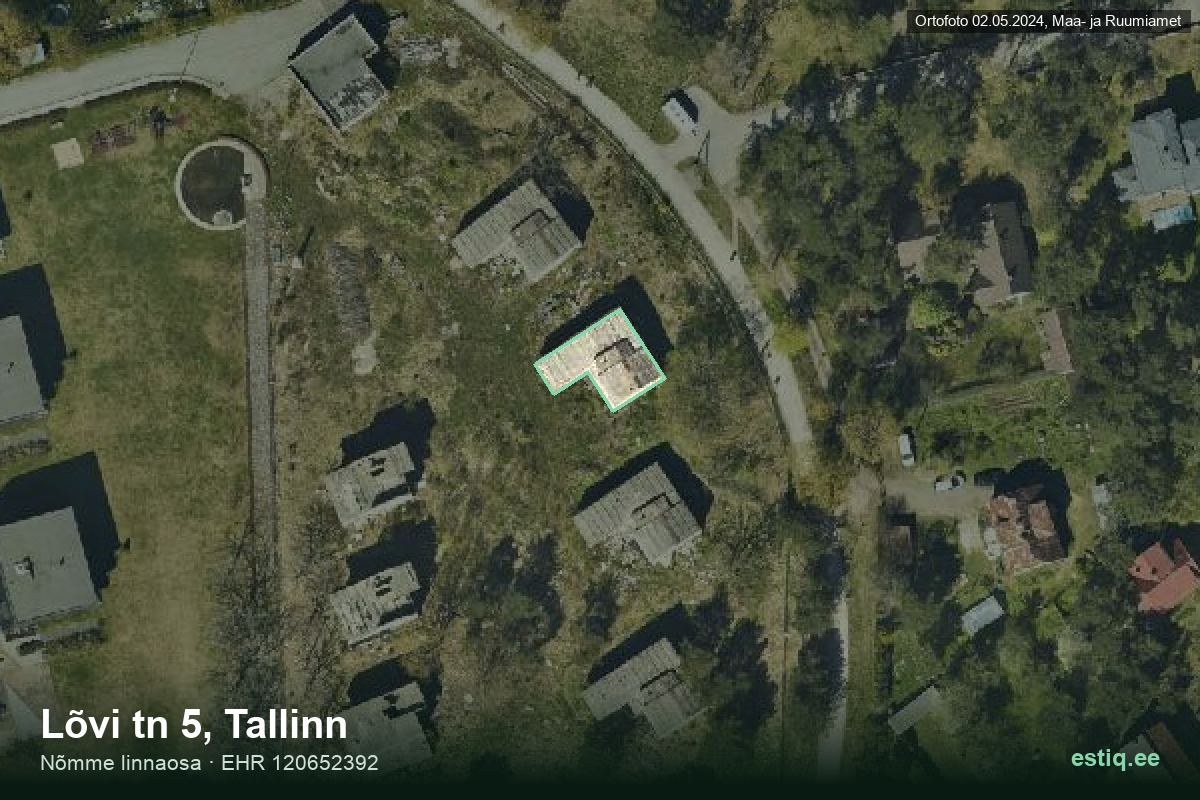 Lõvi tänav 5, Tallinn – hoone aerofoto, kontuur ehitisregistri (EHR) andmetest
