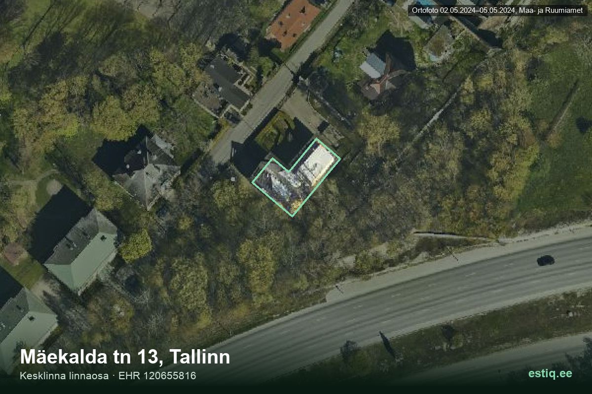Mäekalda tänav 13, Tallinn – hoone aerofoto, kontuur ehitisregistri (EHR) andmetest