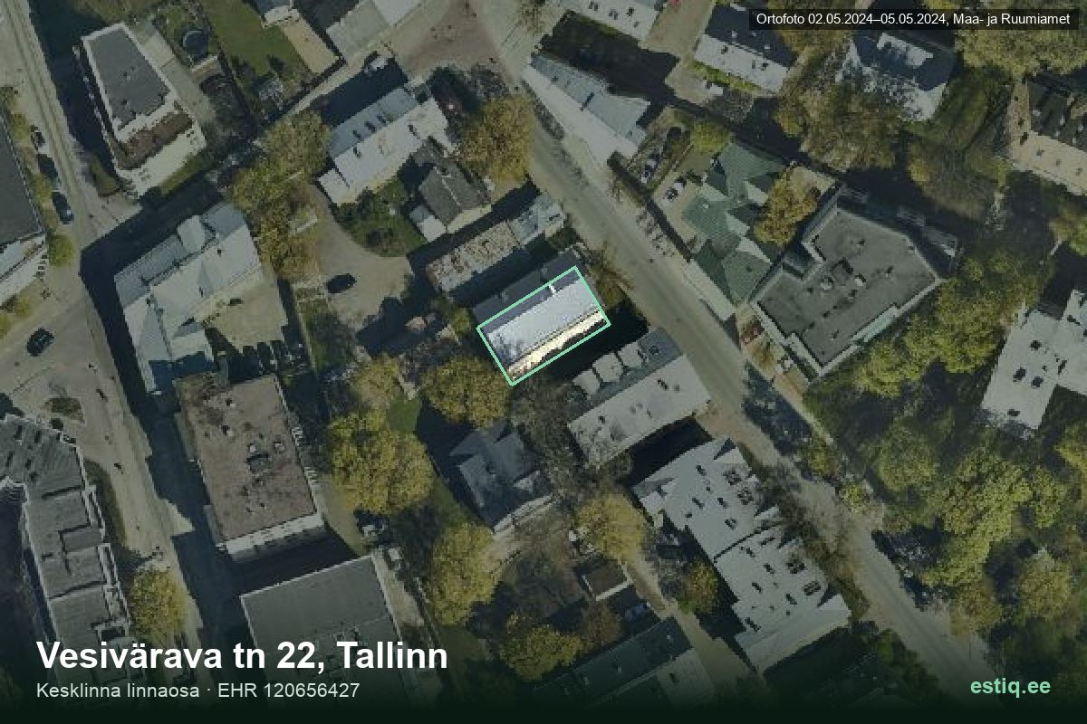 Vesivärava tänav 22, Tallinn – hoone aerofoto, kontuur ehitisregistri (EHR) andmetest