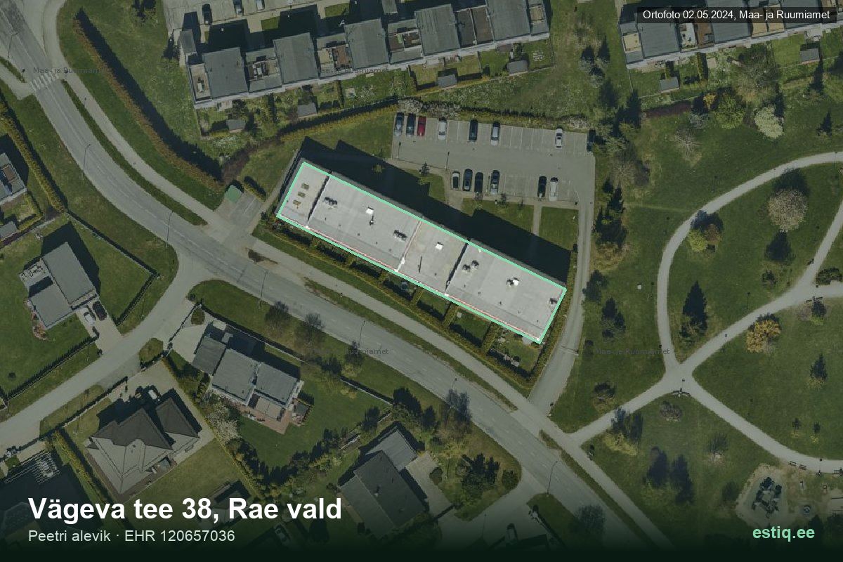 Vägeva tee 38, Rae – hoone aerofoto, kontuur ehitisregistri (EHR) andmetest