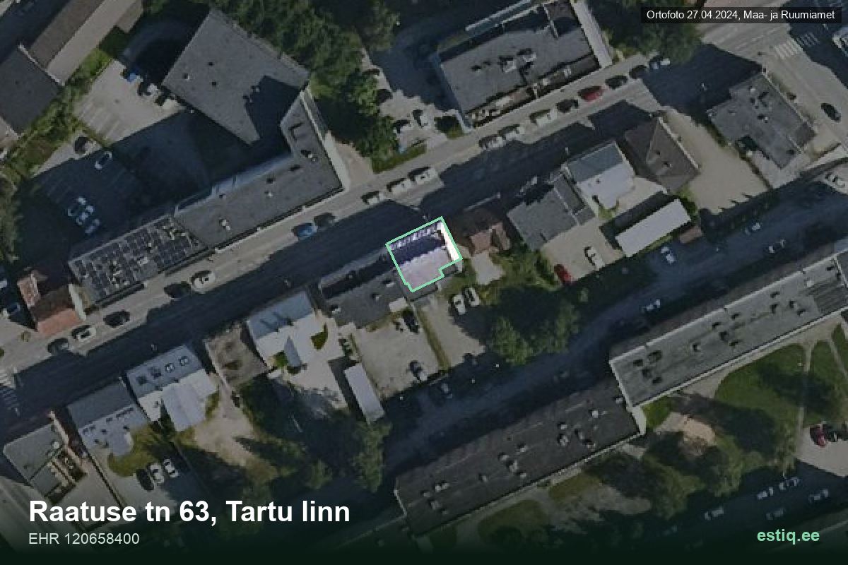 Raatuse tänav 63, Tartu – hoone aerofoto, kontuur ehitisregistri (EHR) andmetest