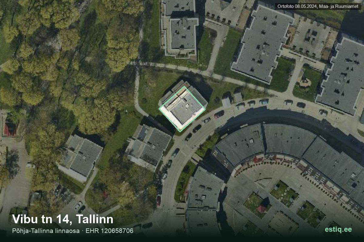 Vibu tänav 14, Tallinn – ilmakuva rakennuksesta, ääriviiva rakennusrekisteristä (EHR)
