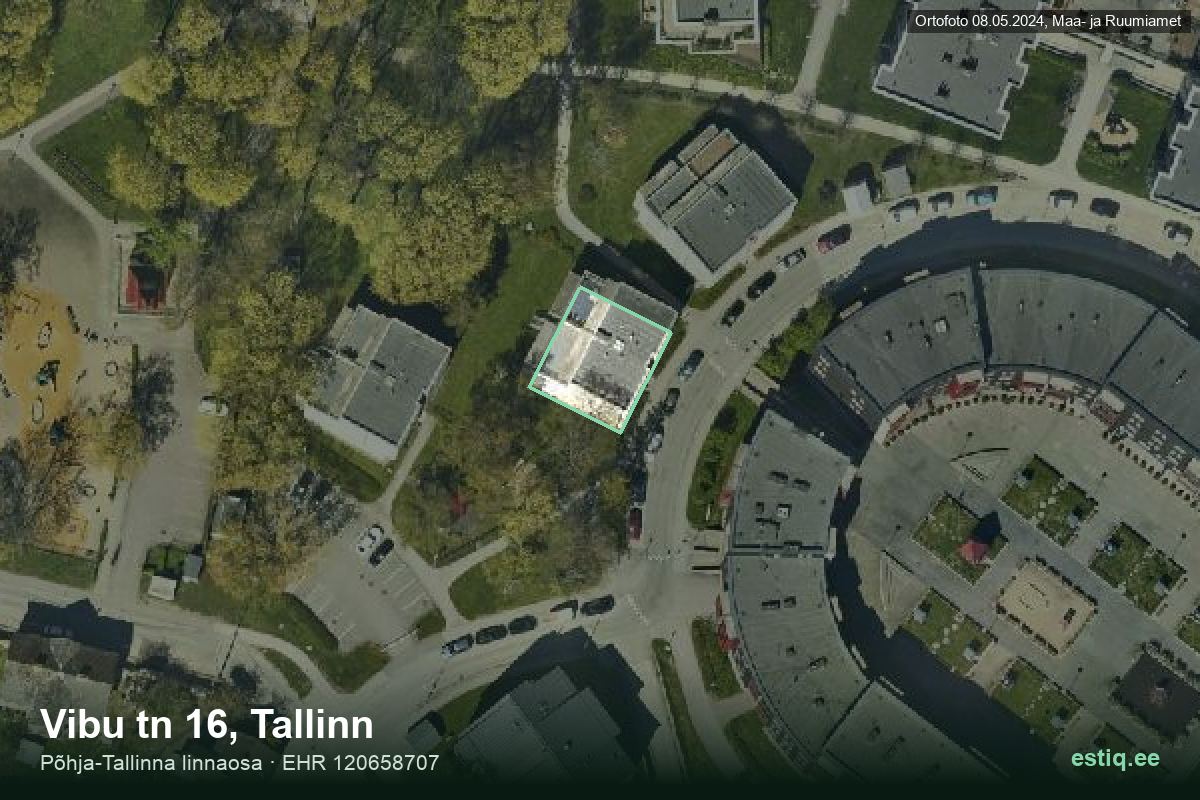 Vibu tänav 16, Tallinn – hoone aerofoto, kontuur ehitisregistri (EHR) andmetest