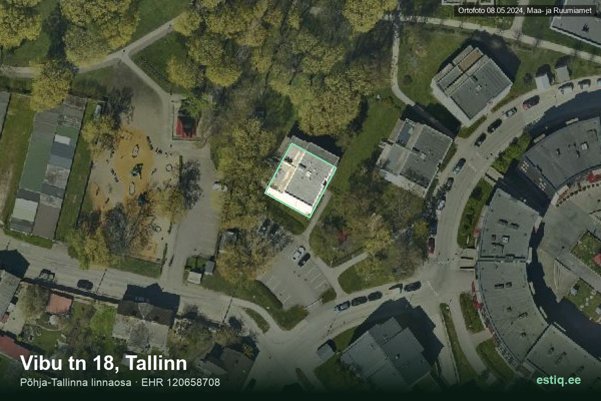 Vibu tänav 18, Tallinn – hoone aerofoto, kontuur ehitisregistri (EHR) andmetest