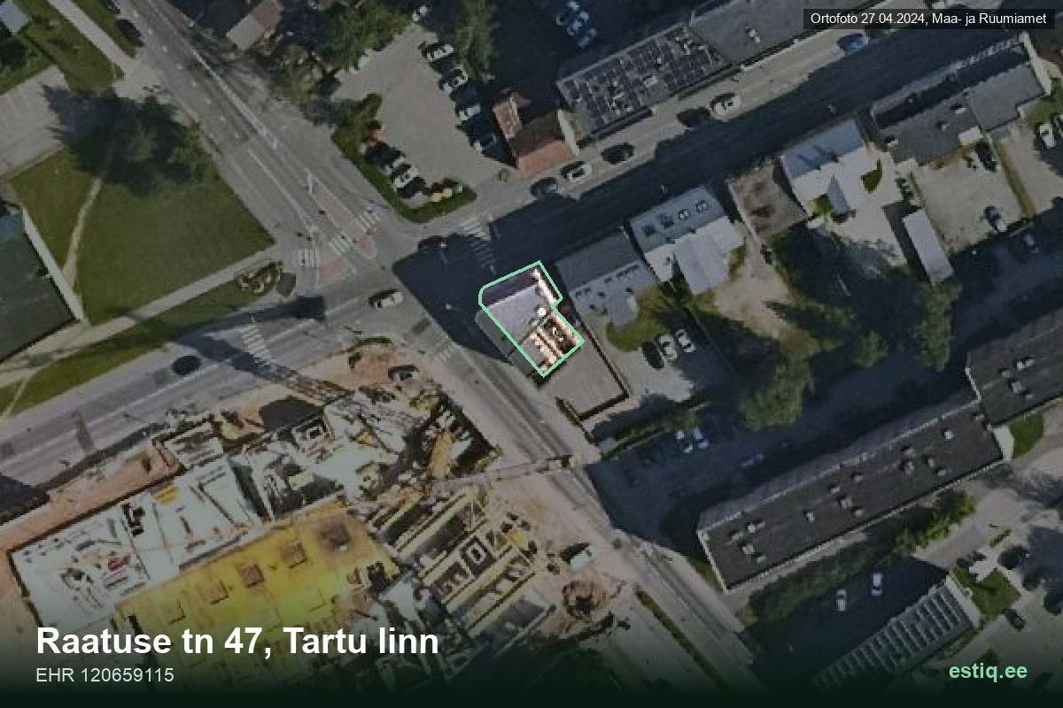 Raatuse tänav 47, Tartu – hoone aerofoto, kontuur ehitisregistri (EHR) andmetest