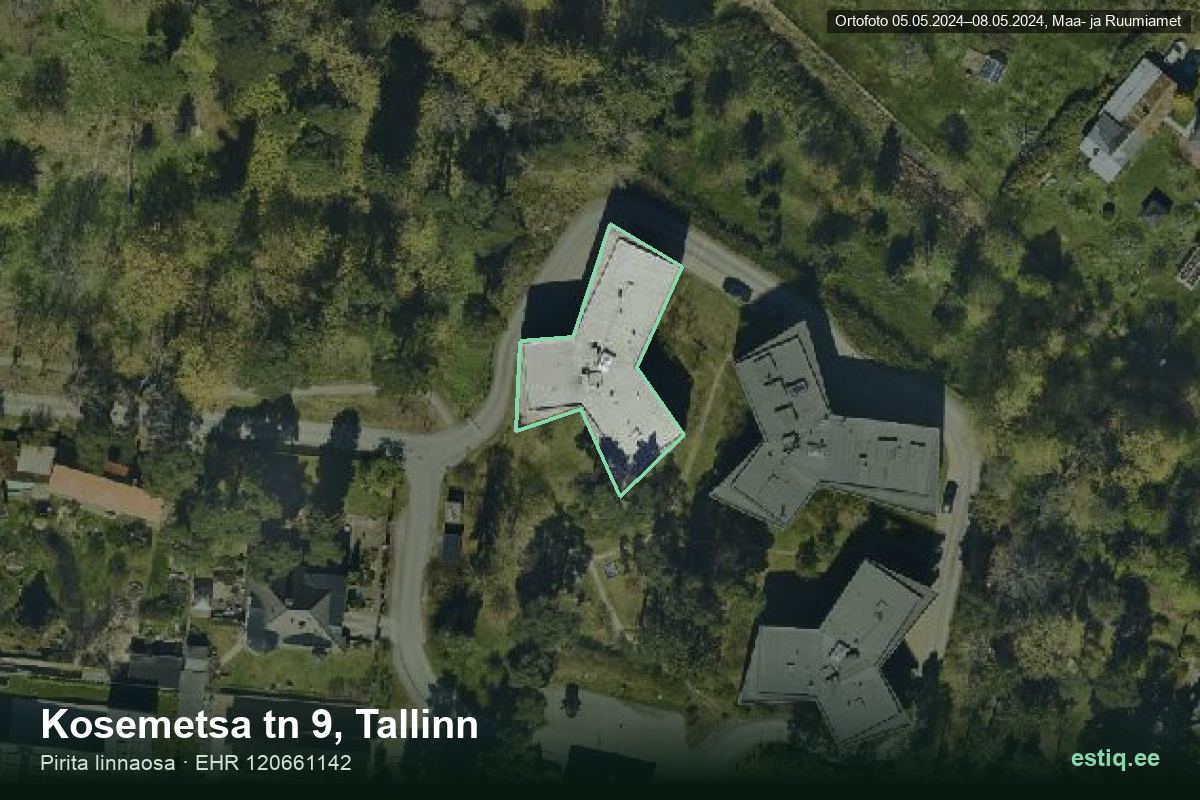 Kosemetsa tänav 9, Tallinn – ilmakuva rakennuksesta, ääriviiva rakennusrekisteristä (EHR)