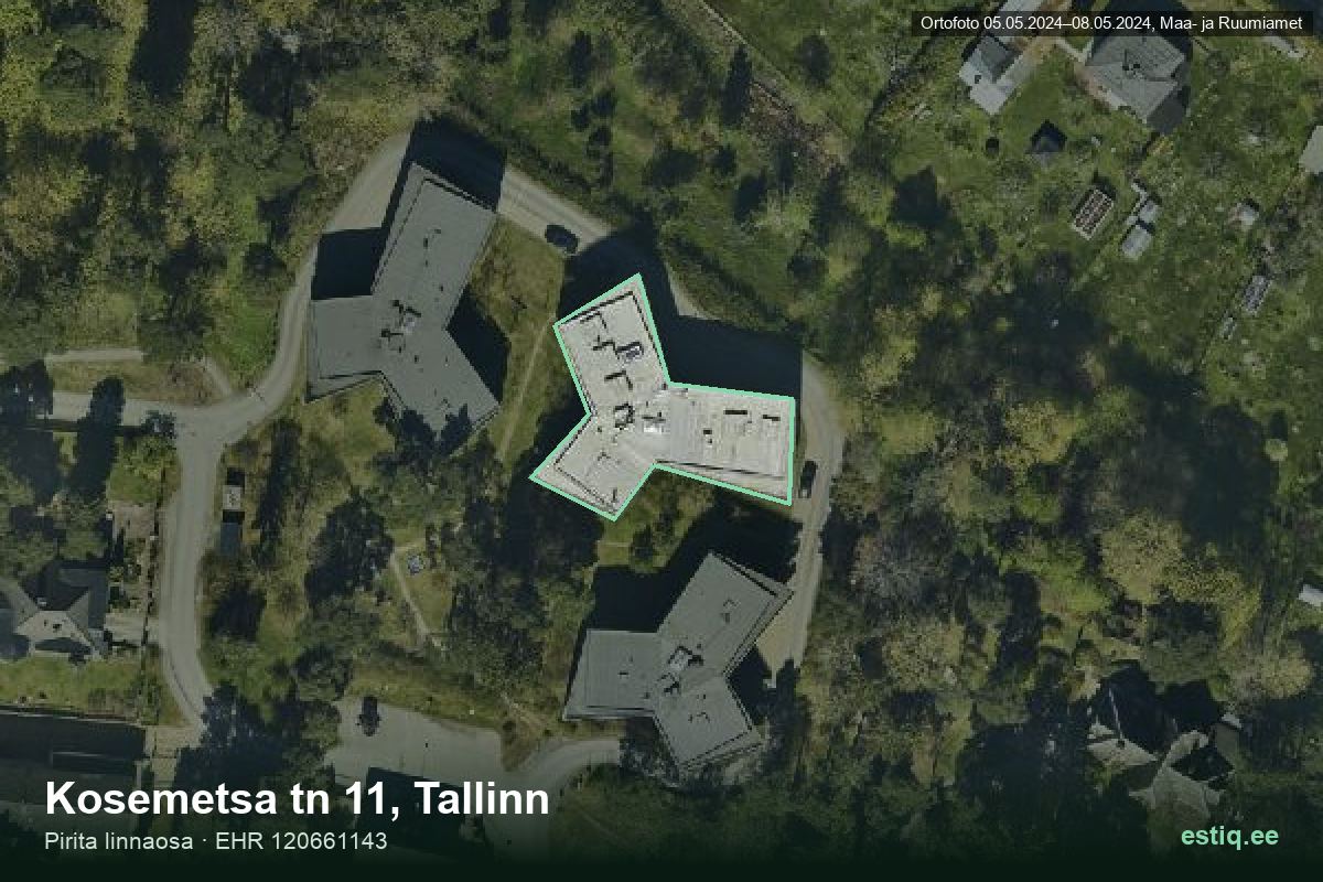 Kosemetsa tänav 11, Tallinn – ilmakuva rakennuksesta, ääriviiva rakennusrekisteristä (EHR)