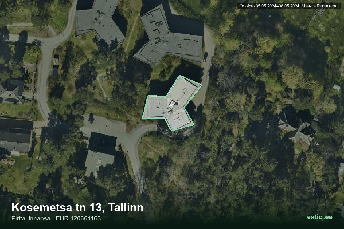 Kosemetsa tänav 13, Tallinn – hoone aerofoto, kontuur ehitisregistri (EHR) andmetest