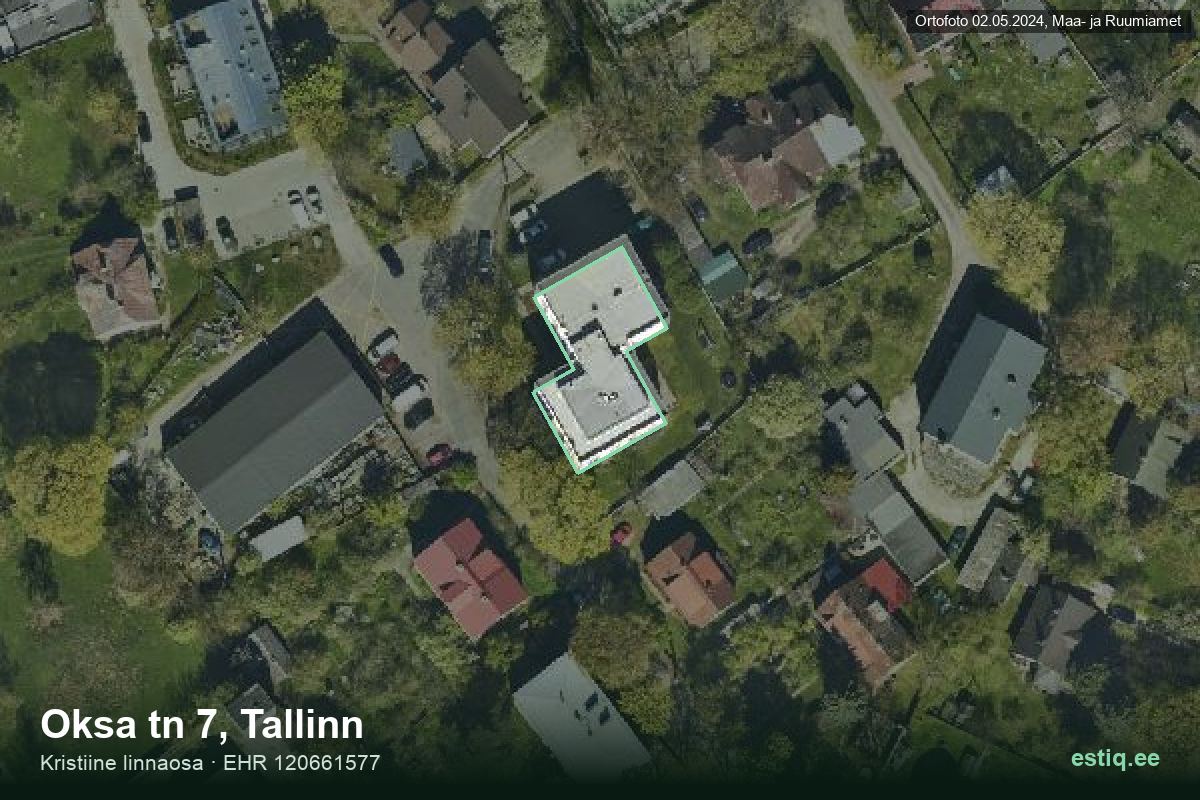 Oksa tänav 7, Tallinn – aerial photo of the building, outline from the Building Register (EHR)