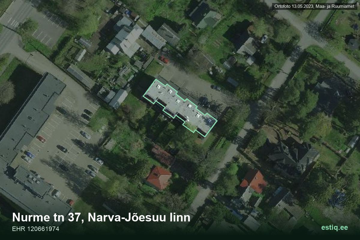 Nurme tänav 37, Narva-Jõesuu – hoone aerofoto, kontuur ehitisregistri (EHR) andmetest