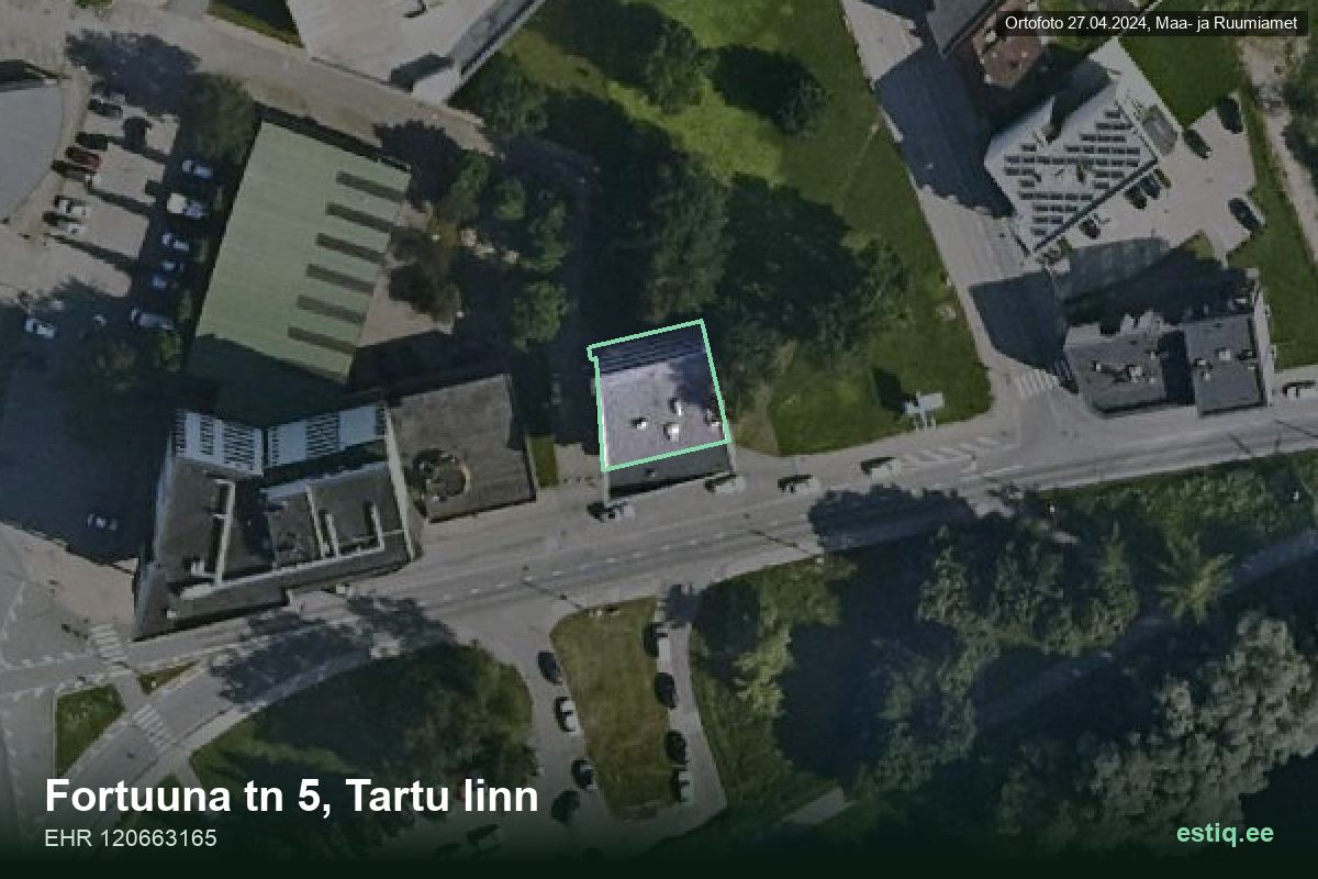 Fortuuna tänav 5, Tartu – hoone aerofoto, kontuur ehitisregistri (EHR) andmetest