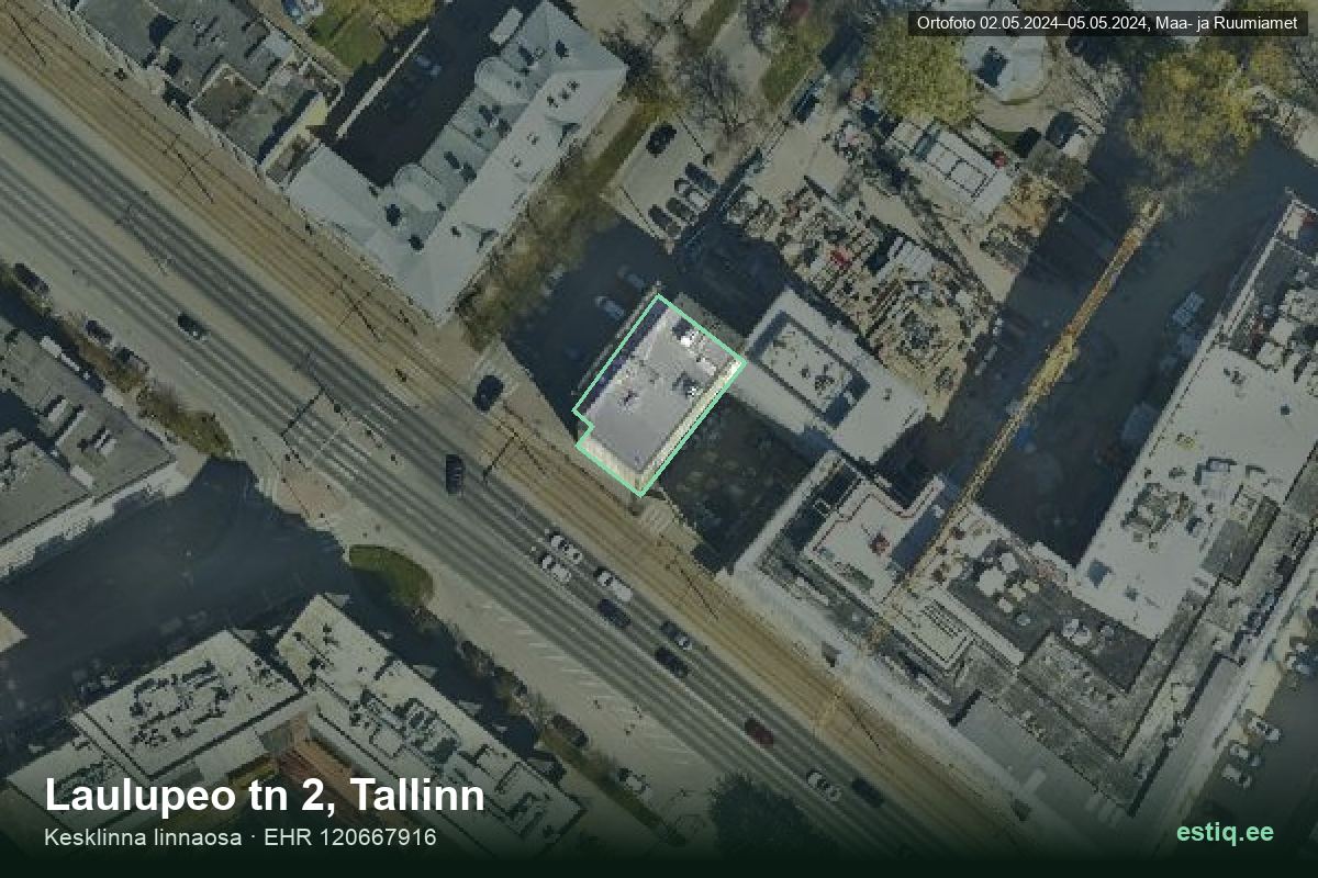 Laulupeo tänav 2, Tallinn – аэрофото дома, контур по данным регистра строений (EHR)