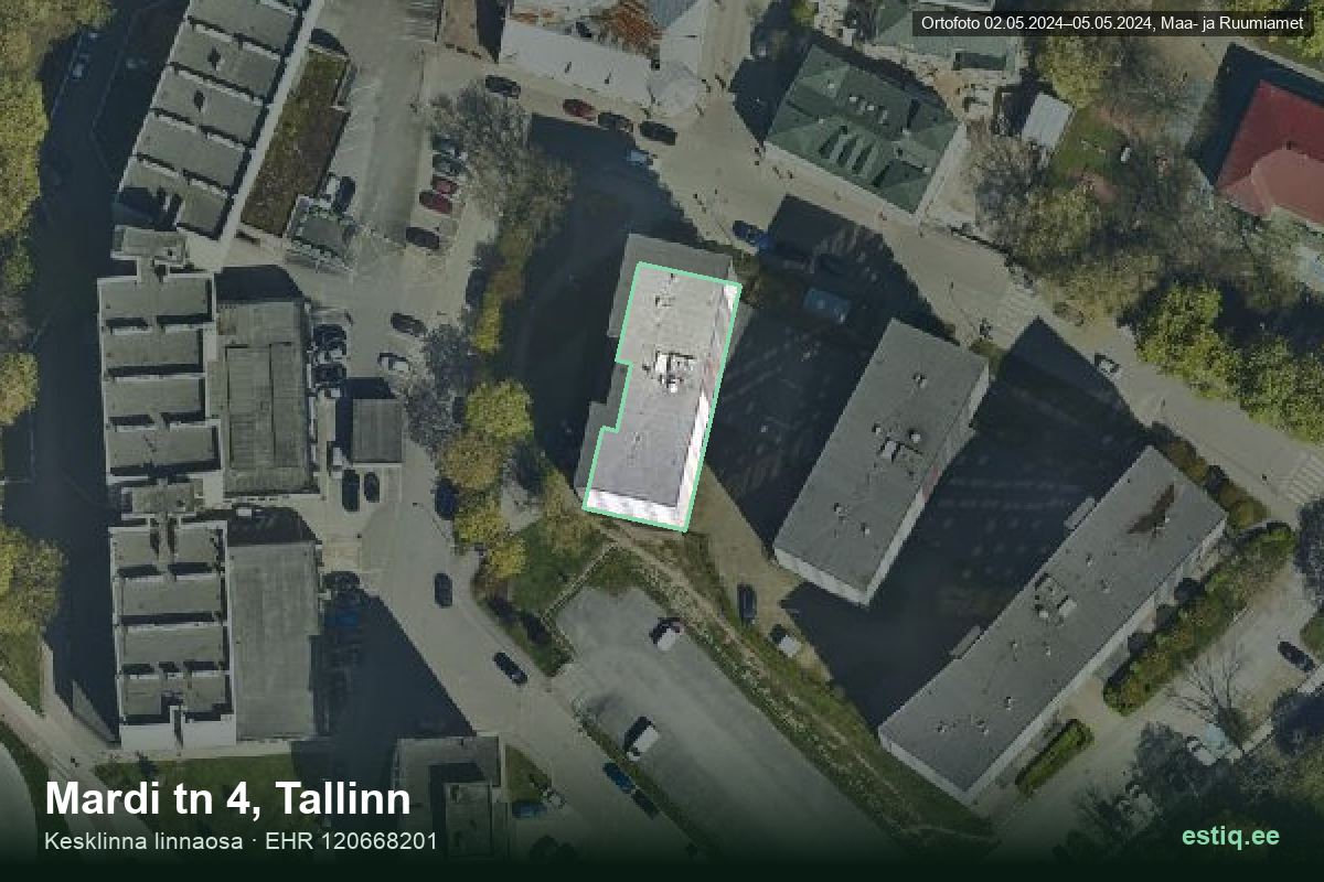 Mardi tänav 4, Tallinn – аэрофото дома, контур по данным регистра строений (EHR)