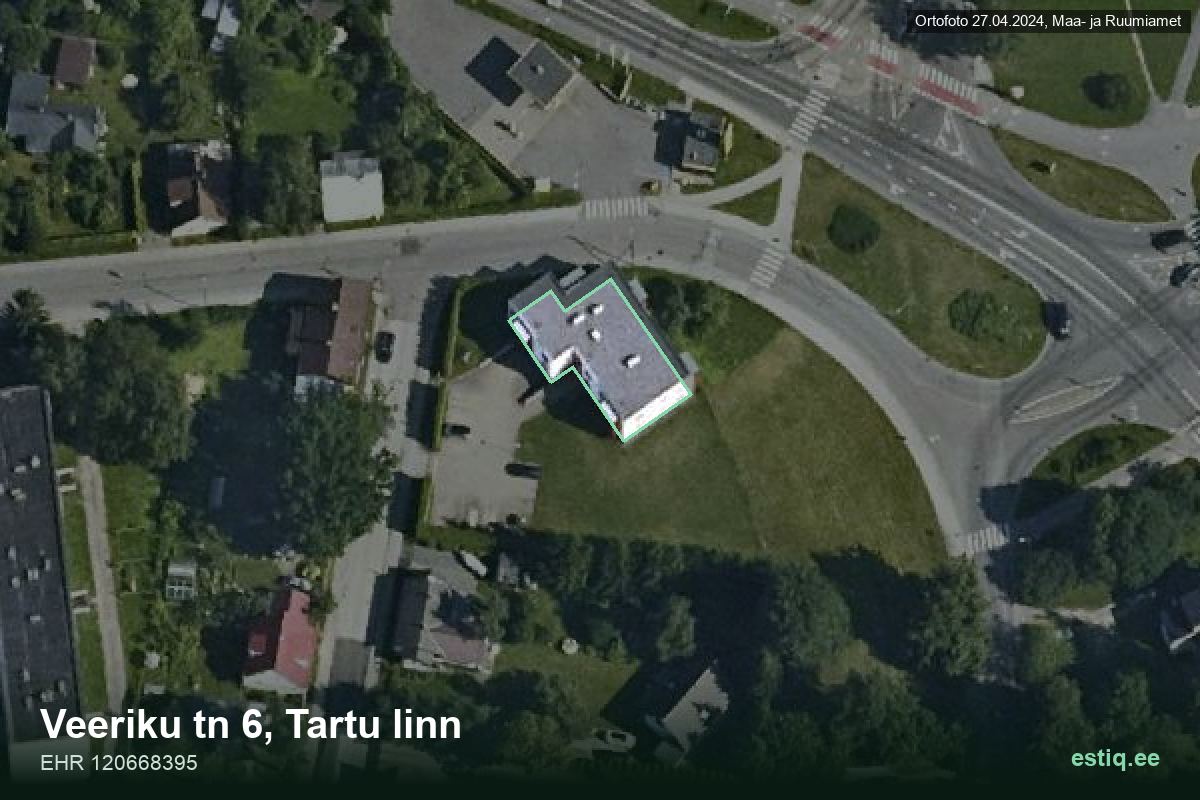 Veeriku tänav 6, Tartu – ilmakuva rakennuksesta, ääriviiva rakennusrekisteristä (EHR)