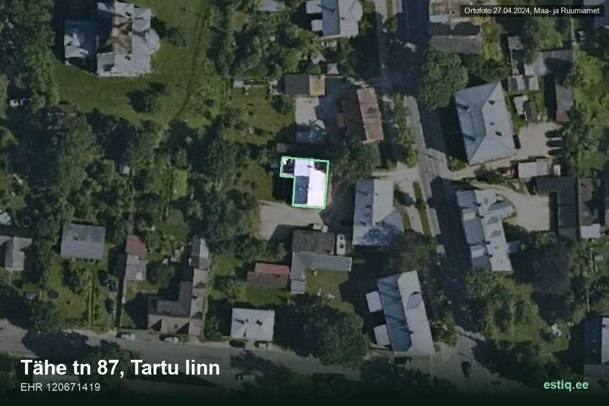 Tähe tänav 87, Tartu – hoone aerofoto, kontuur ehitisregistri (EHR) andmetest