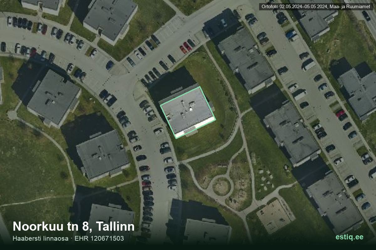 Noorkuu tänav 8, Tallinn – аэрофото дома, контур по данным регистра строений (EHR)
