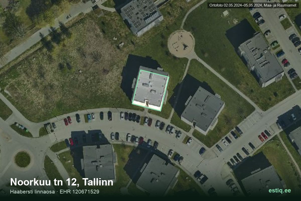 Noorkuu tänav 12, Tallinn – аэрофото дома, контур по данным регистра строений (EHR)