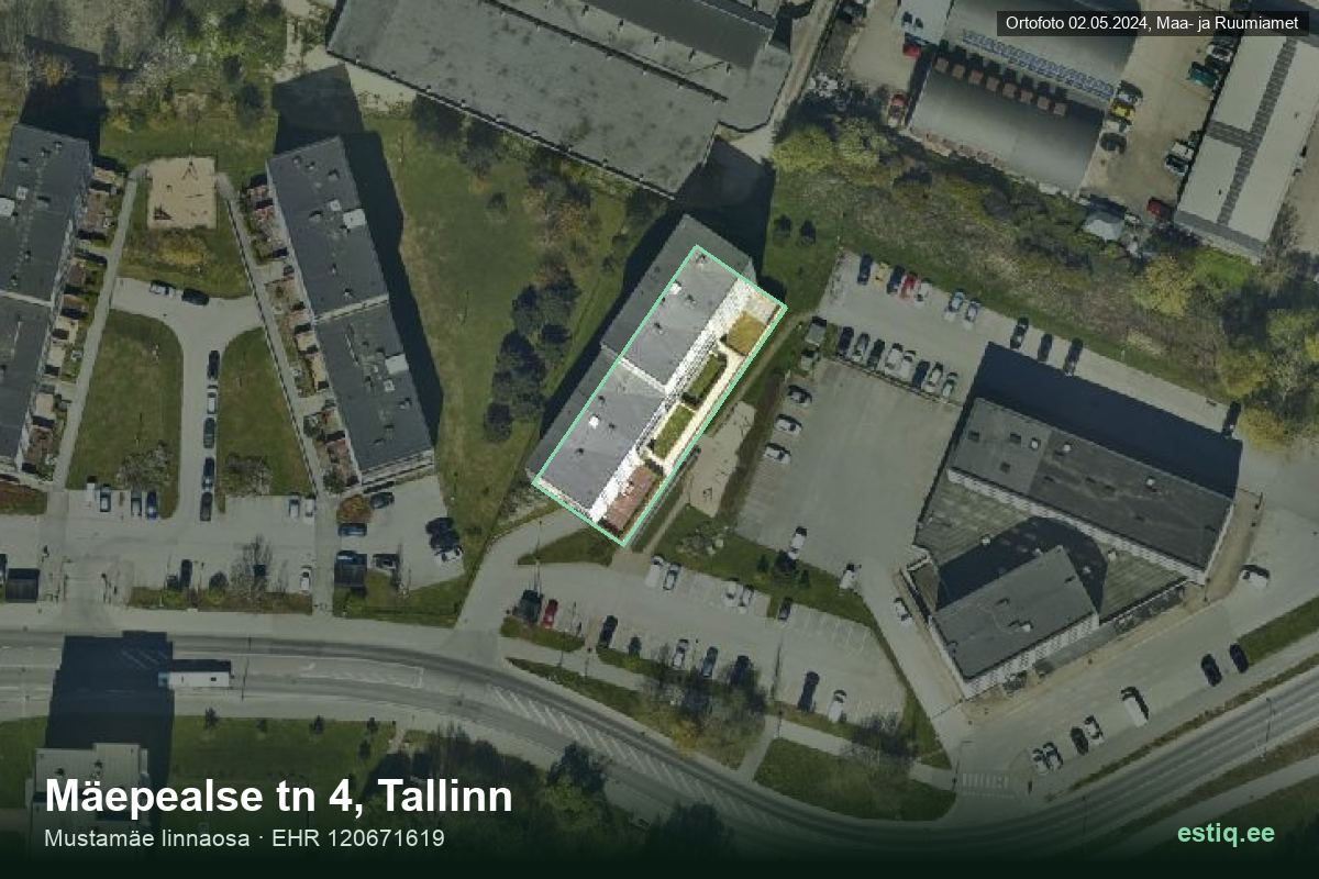 Mäepealse tänav 4, Tallinn – аэрофото дома, контур по данным регистра строений (EHR)