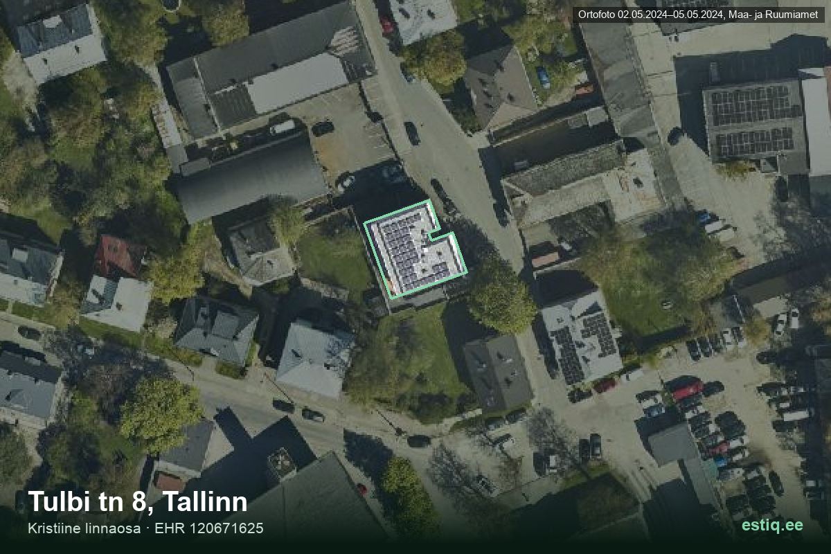 Tulbi tänav 8, Tallinn – аэрофото дома, контур по данным регистра строений (EHR)