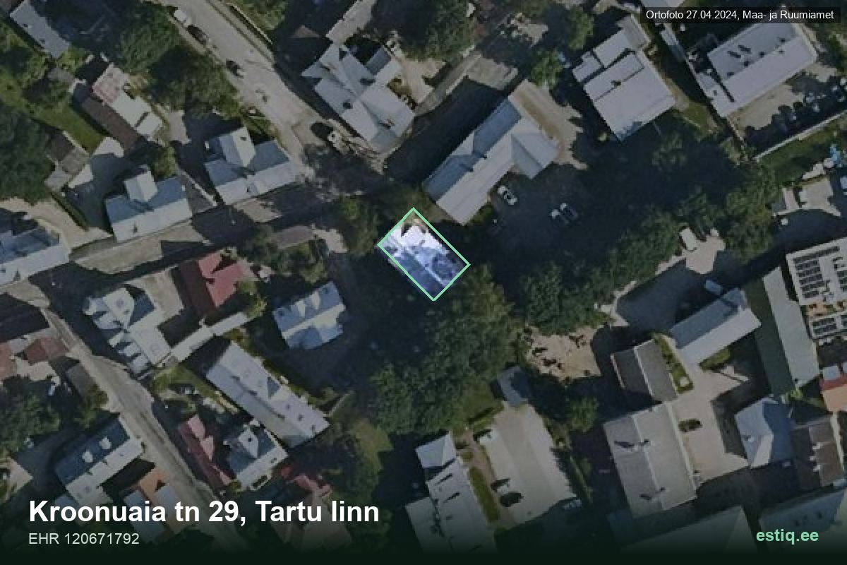 Kroonuaia tänav 29, Tartu – aerial photo of the building, outline from the Building Register (EHR)