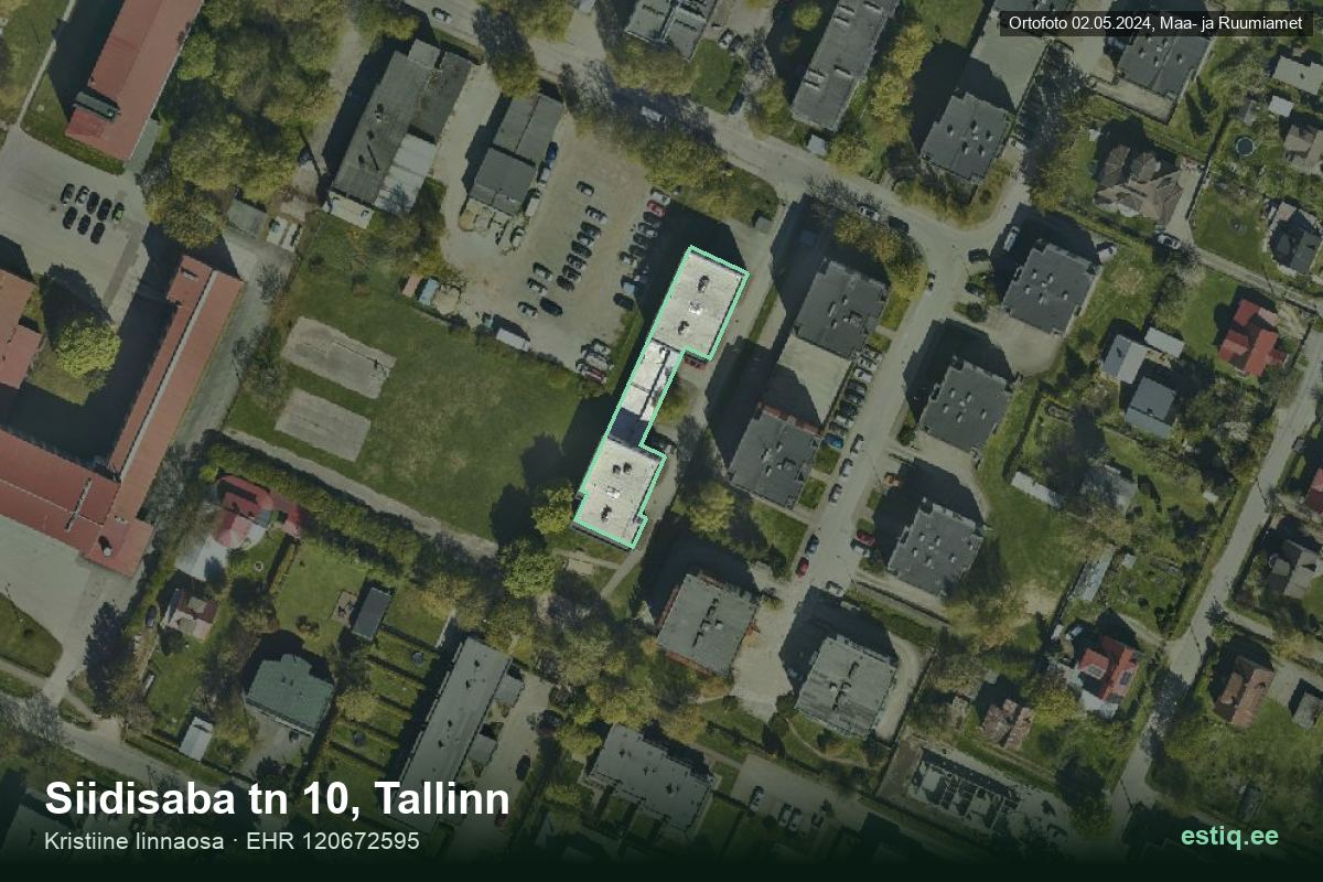 Siidisaba tänav 10, Tallinn – hoone aerofoto, kontuur ehitisregistri (EHR) andmetest