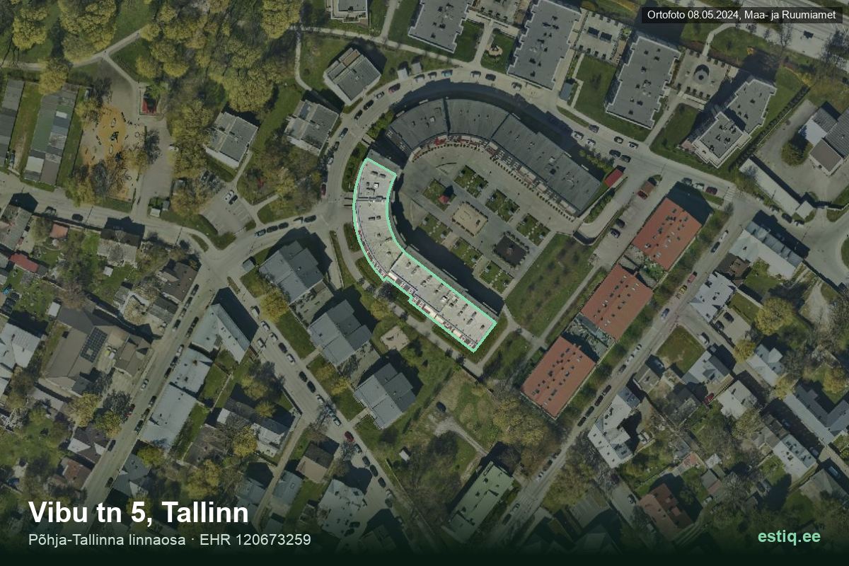Vibu tänav 5, Tallinn – hoone aerofoto, kontuur ehitisregistri (EHR) andmetest