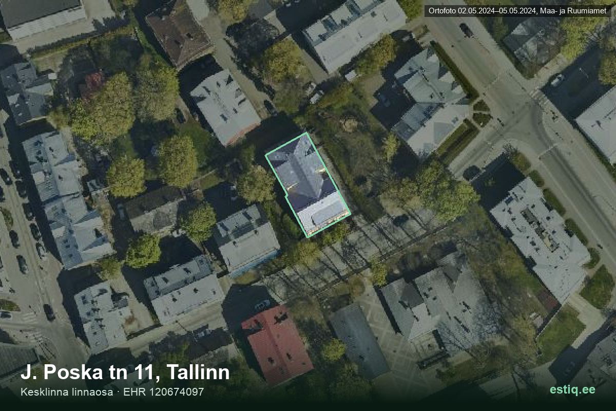 J. Poska tänav 11, Tallinn – hoone aerofoto, kontuur ehitisregistri (EHR) andmetest