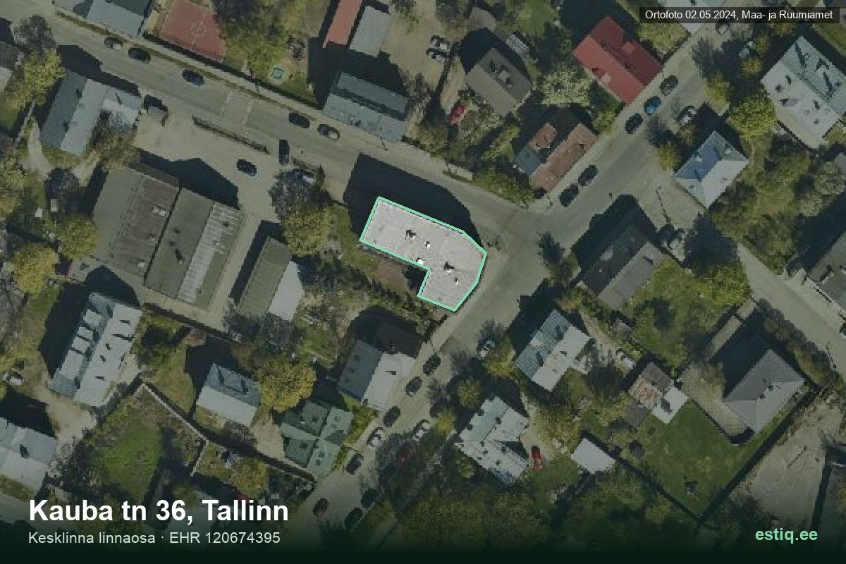 Kauba tänav 36, Tallinn – ilmakuva rakennuksesta, ääriviiva rakennusrekisteristä (EHR)
