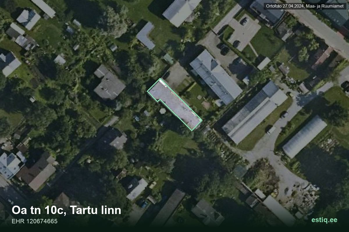 Oa tänav 10c, Tartu – hoone aerofoto, kontuur ehitisregistri (EHR) andmetest