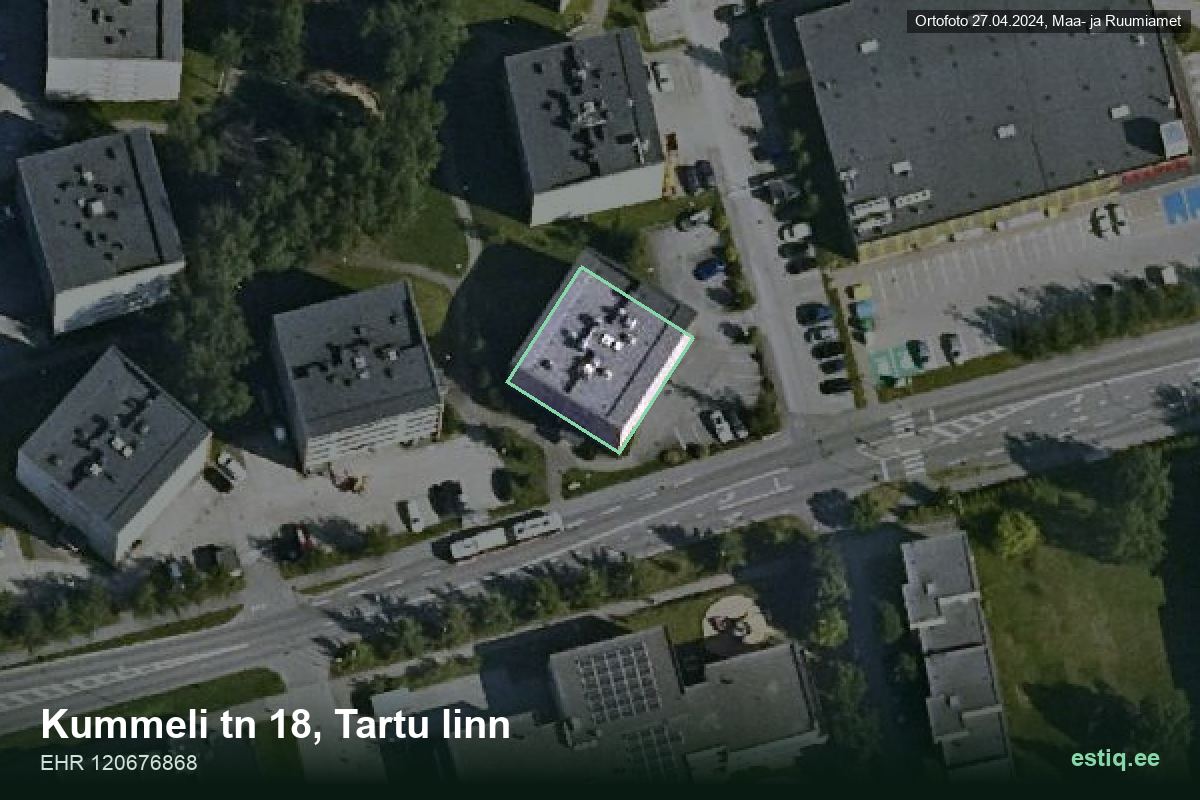 Kummeli tänav 18, Tartu – hoone aerofoto, kontuur ehitisregistri (EHR) andmetest