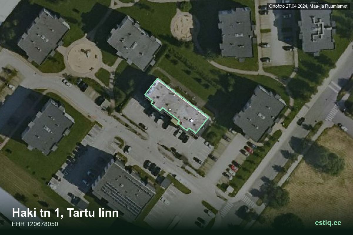 Haki tänav 1, Tartu – hoone aerofoto, kontuur ehitisregistri (EHR) andmetest