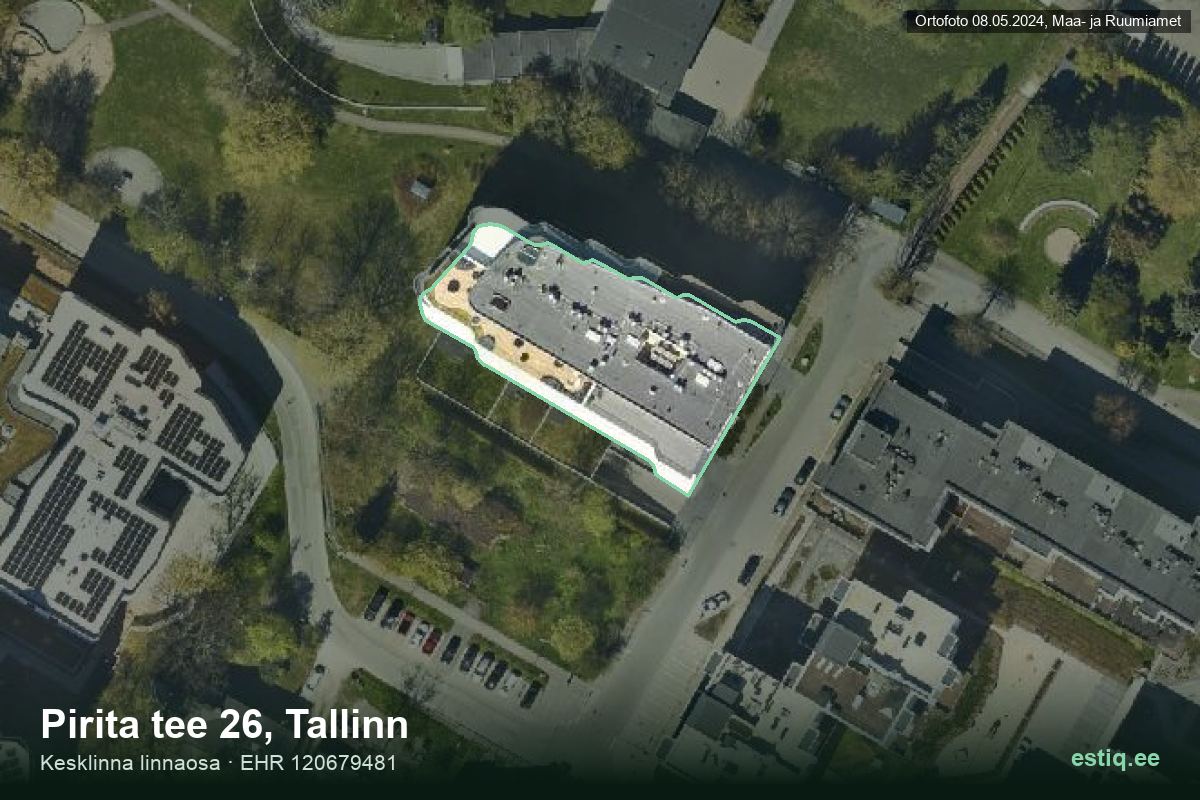 Pirita tee 26, Tallinn – hoone aerofoto, kontuur ehitisregistri (EHR) andmetest