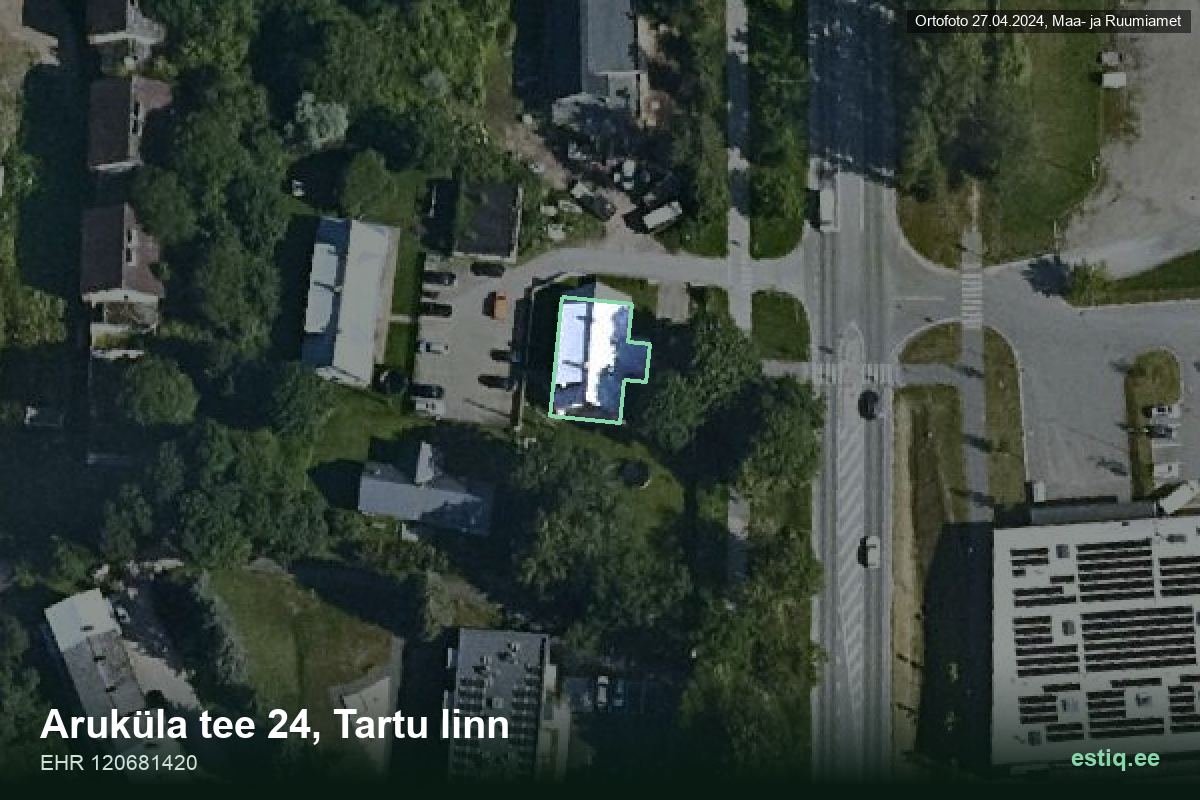 Aruküla tee 24, Tartu – hoone aerofoto, kontuur ehitisregistri (EHR) andmetest