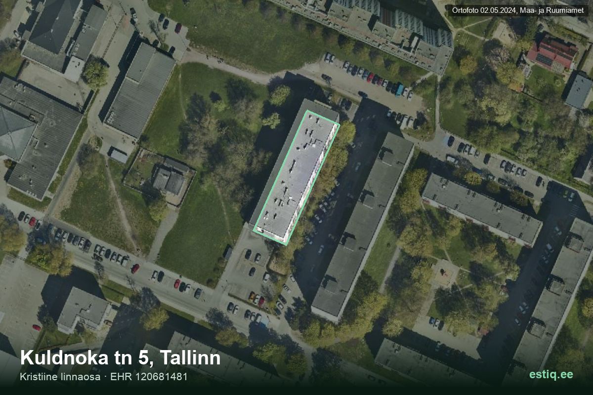 Kuldnoka tänav 5, Tallinn – аэрофото дома, контур по данным регистра строений (EHR)