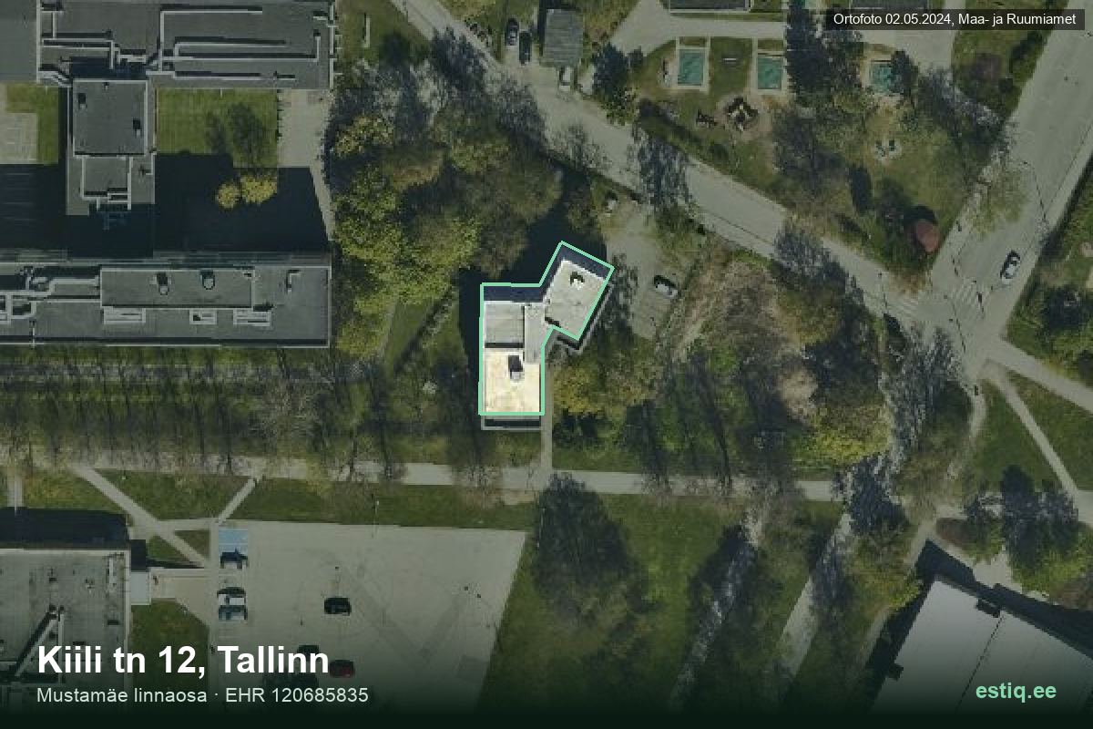 Kiili tänav 12, Tallinn – аэрофото дома, контур по данным регистра строений (EHR)