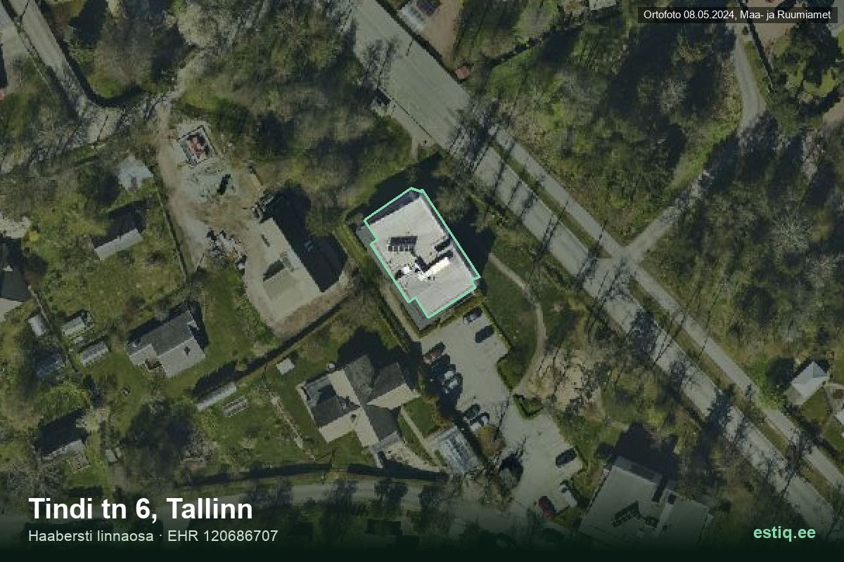 Tindi tänav 6, Tallinn – аэрофото дома, контур по данным регистра строений (EHR)