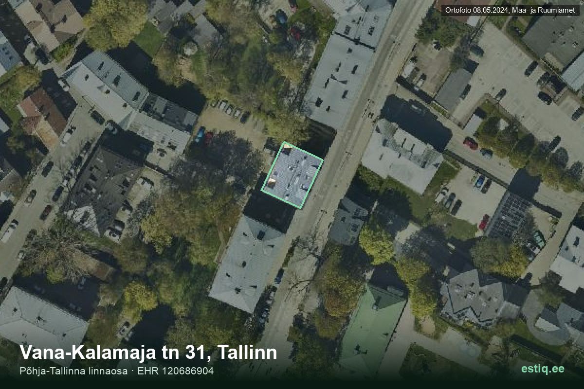 Vana-Kalamaja tänav 31, Tallinn – hoone aerofoto, kontuur ehitisregistri (EHR) andmetest