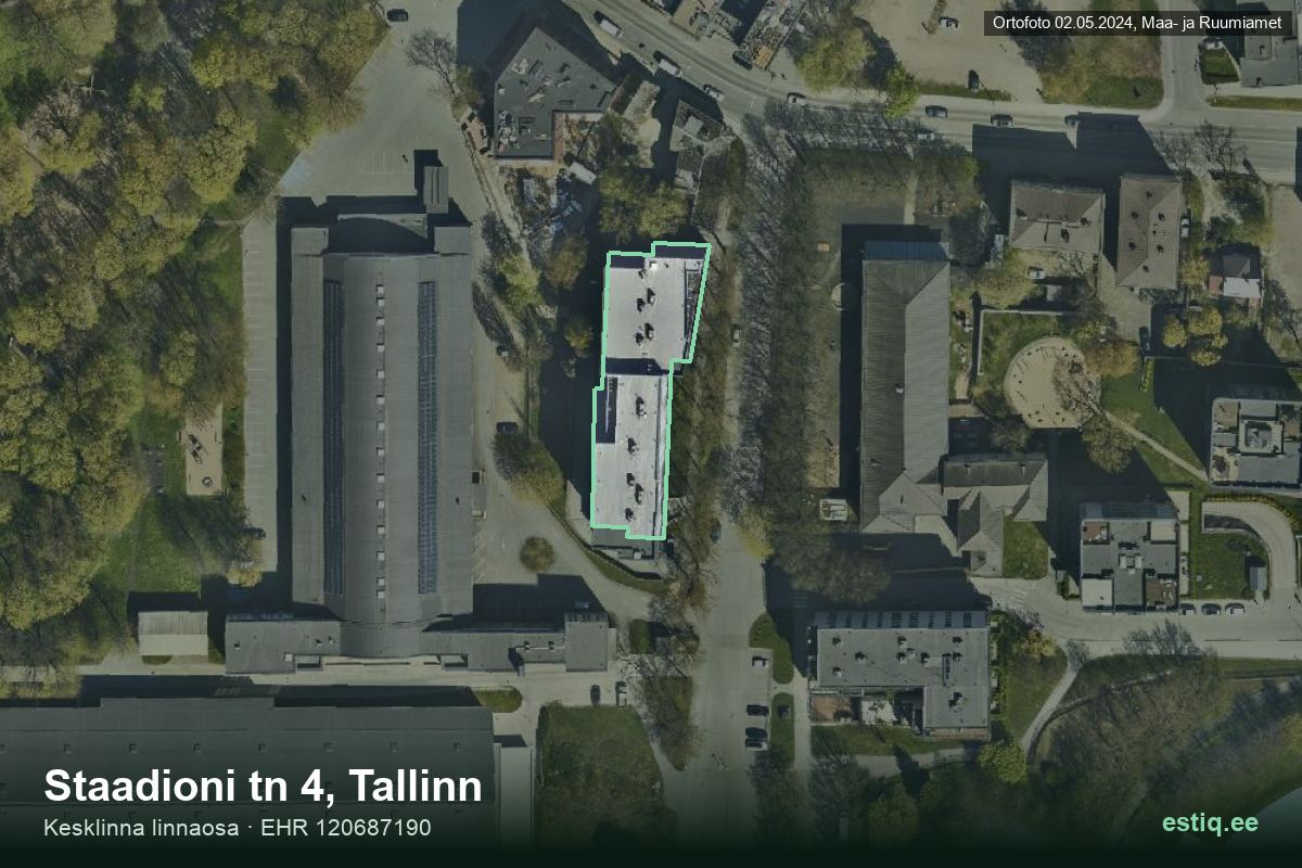 Staadioni tänav 4, Tallinn – hoone aerofoto, kontuur ehitisregistri (EHR) andmetest