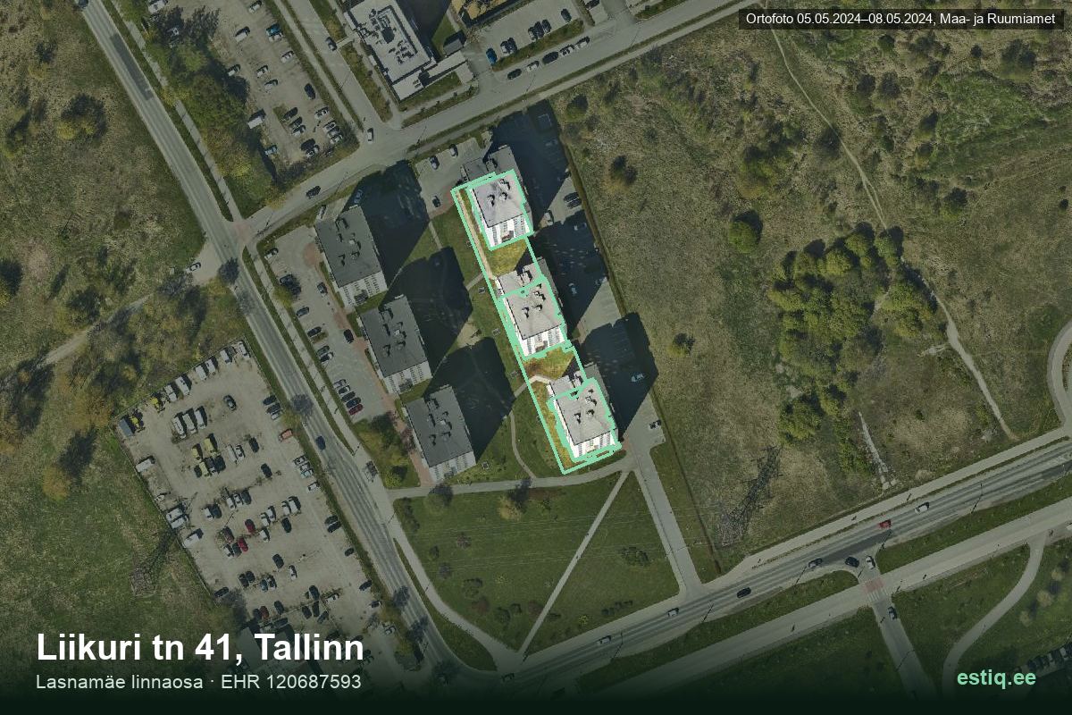 Liikuri tänav 41, Tallinn – hoone aerofoto, kontuur ehitisregistri (EHR) andmetest