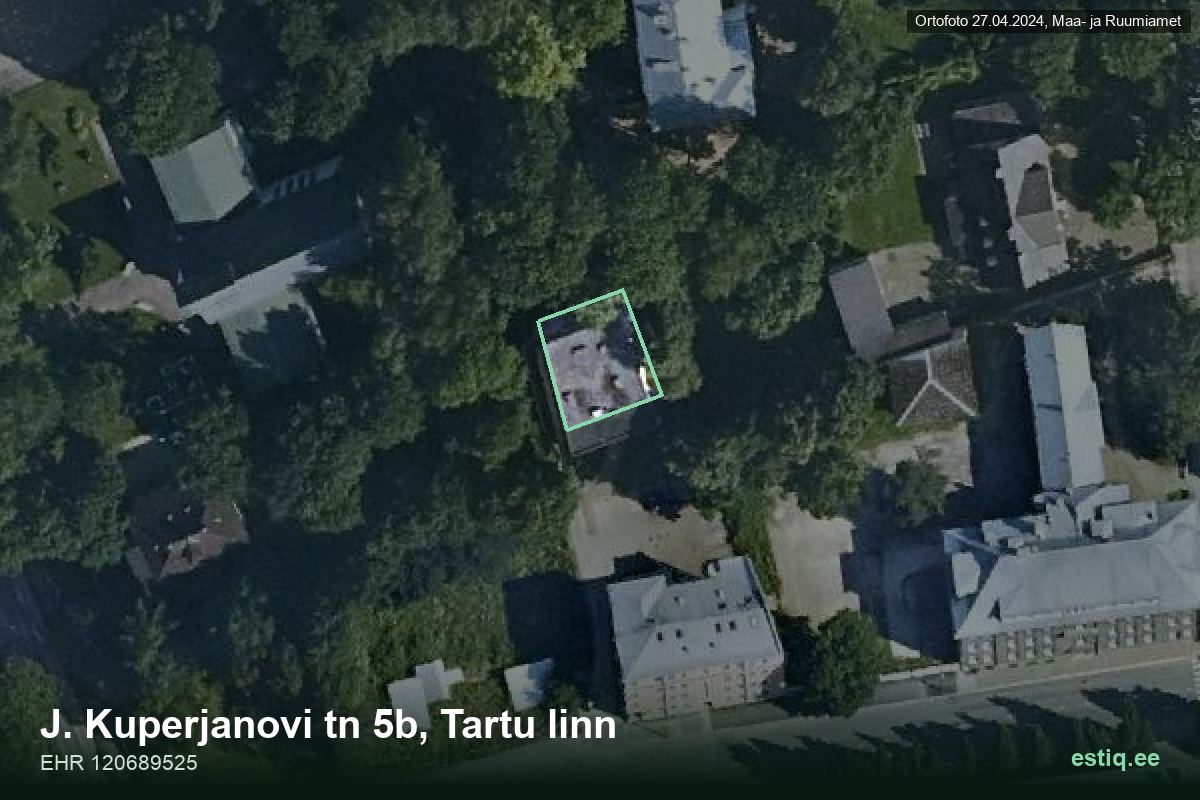 Kuperjanovi tänav 5b, Tartu – hoone aerofoto, kontuur ehitisregistri (EHR) andmetest