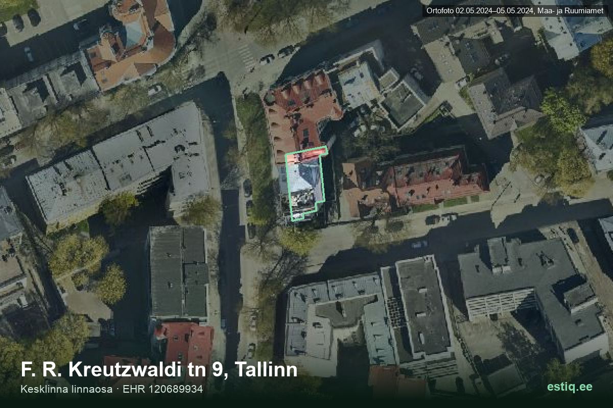 F. R. Kreutzwaldi tänav 9, Tallinn – hoone aerofoto, kontuur ehitisregistri (EHR) andmetest