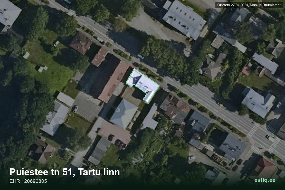 Puiestee tänav 51, Tartu – ilmakuva rakennuksesta, ääriviiva rakennusrekisteristä (EHR)