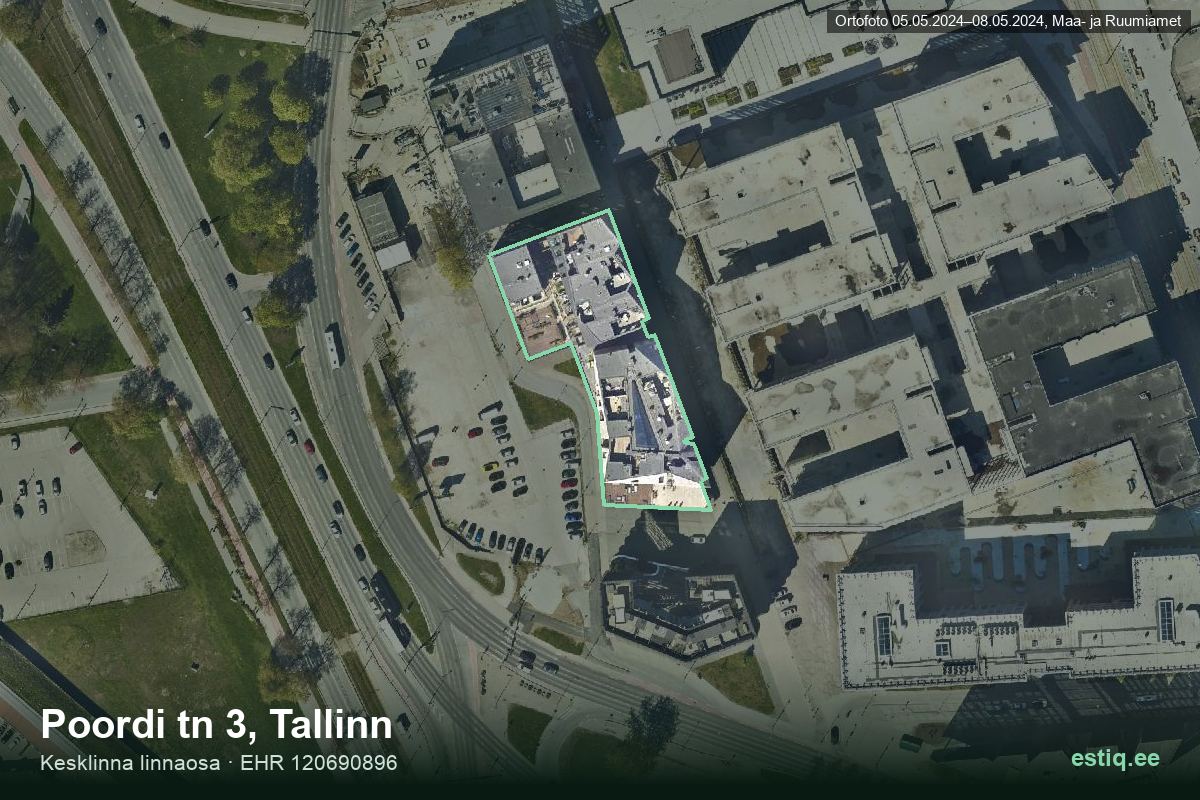Poordi tänav 3, Tallinn – hoone aerofoto, kontuur ehitisregistri (EHR) andmetest
