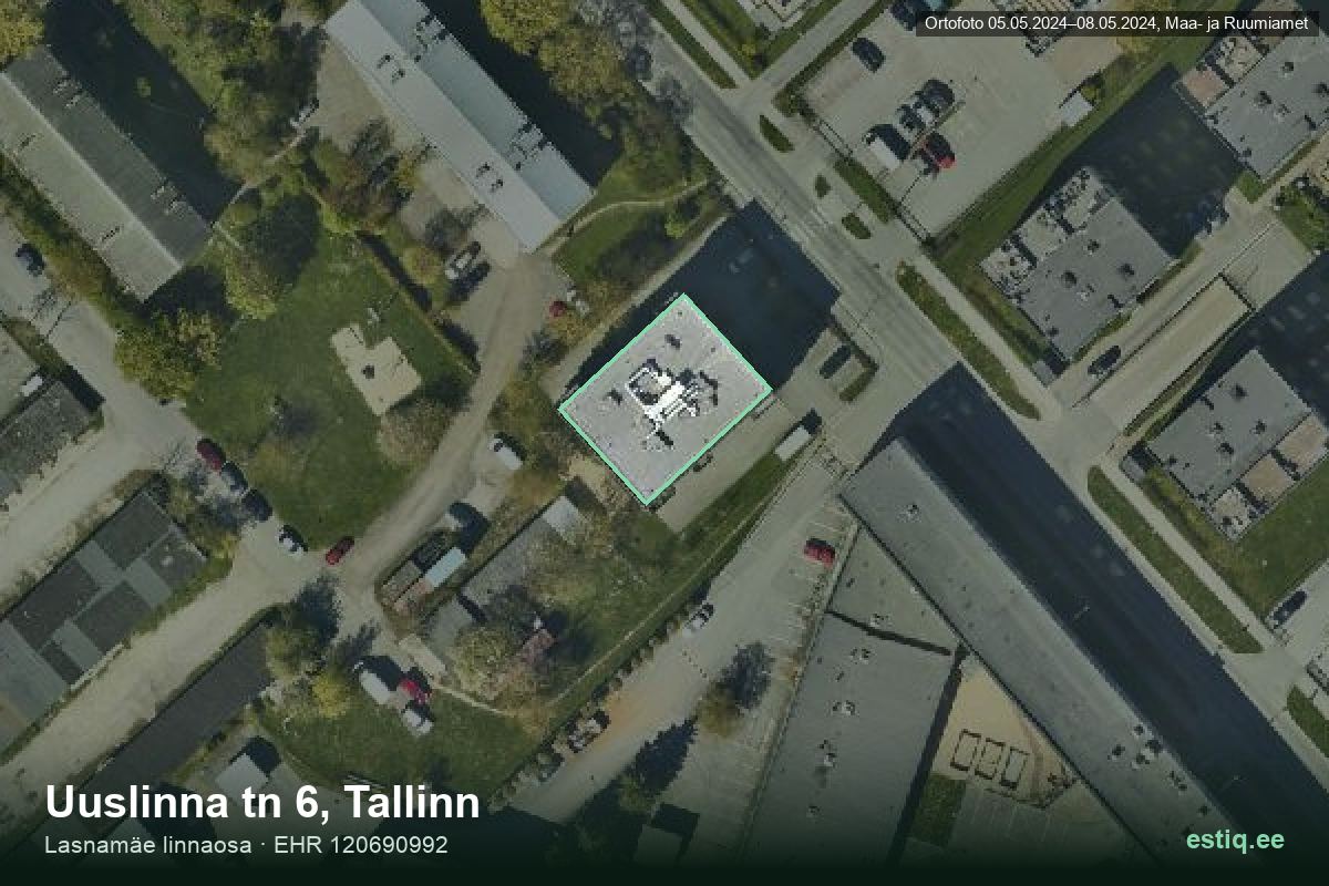 Uuslinna tänav 6, Tallinn – аэрофото дома, контур по данным регистра строений (EHR)